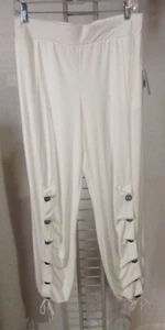 NWT $129 IC Collection Small White Wearable Art Pants Joggers Button Detail - Picture 1 of 7