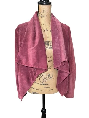 Chaqueta American Glamour Badgley Mischka Gamuza Cuero Frente Abierto Grande Borgoña Foto 1 de 4