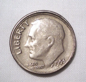 1966 Roosevelt Dime Error - Strong Partial Collar/Railroad Rim VF (746n) - Picture 1 of 3