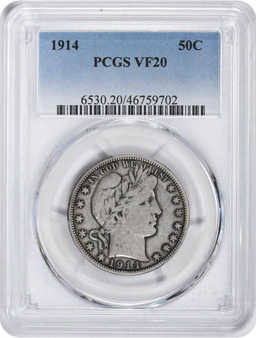 1914 Barber Silver Half Dollar VF20 PCGS Cover