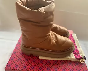 Tory Burch Sleeping Bag Pull-On Boot Toasted Acorn Leather Women’s 6.5 New $458 - Picture 1 of 7