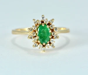 .78ctw Oval Cut Emerald and Diamond Halo Statement Ring 14k Yellow Gold - Picture 1 of 8