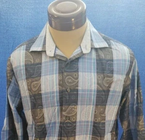 Bugatchi Uomo Shape Fit Blue Paisley Long Sleeve Button Up Shirt Flip Cuff - Picture 1 of 7