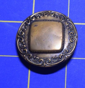 2736 1 Antique 2-part metal button, large square center, curlicues - Picture 1 of 1