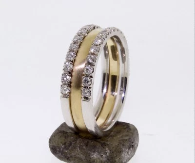 Diamond Half Eternity Rings with a 2mm Gold Band,Wedding Bands, Comfort Fit, 14k - Image 1 of 4