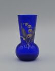 Antique Vintage Bohemian Hand painted Cobalt Blue Glass Vase Lily Of The Valley