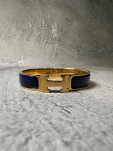 HERMES Clic H Bracelet Blue w/ Gold Hardware VINTAGE - Fast Shipping - Picture 1 of 11