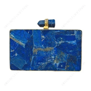 Authentic Lapis Lazuli Clutch purse | Artisan Natural Lapis Lazuli inlay handbag - Picture 1 of 7