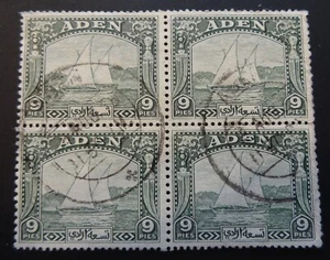ADEN - 9p DCHOW BLOCK OF FOUR STAMPS - CTO, NG - 1937 - Picture 1 of 2