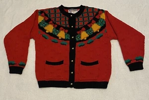 Jennifer Moore Petites Hand Knit Christmas Holiday Cardigan Sweater Bells Size S - Picture 1 of 10