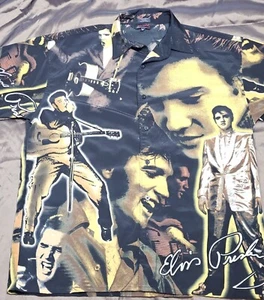 Camicia Elvis Presley abbottonata full wrap design MED poliestere vintage originale - Foto 1 di 10