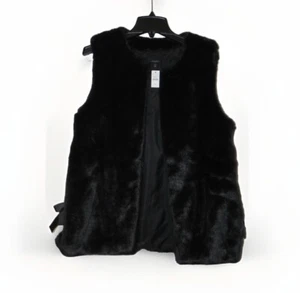 NWT Talbots Bow Detail Faux Fur Vest - Size S, Black - Picture 1 of 5