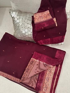 saree maroon with matching blouse medium-large - Picture 1 of 6