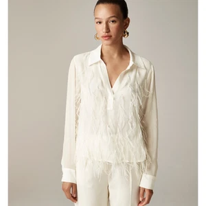 J.Crew Bungalow Federverziertes Top Chiffon Viskose Bluse Elfenbein XS Neu mit Etikett - Bild 1 von 14