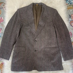 Giacca blazer western vintage Pioneer Wear marrone seta cotone tweed uomo 42 USA - Foto 1 di 10