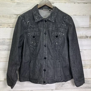 Chicos Womens Black Beaded Studded Embellished Jean Jacket Size 3/XL - Imagen 1 de 8