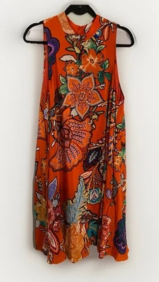 Vestido Maeve Anthropologie Larkhill Sin Mangas Floral Sedoso Naranja Columpio Talla Grande Foto 1 de 4
