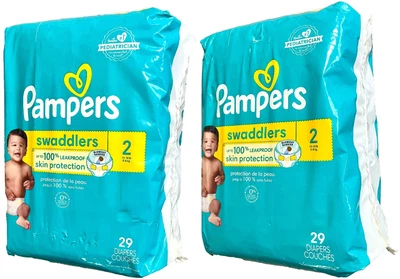 Pañales Pampers Swaddlers, tamaño 2, 12-18 libras, paquete de 2 bolsas de 29 quilates = 58 pañales Foto 1 de 2