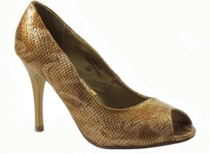 Damita K Women's Peep-Toe Evening Classic Pumps In Gold Snake Size 7.5 - Bild 1 von 12