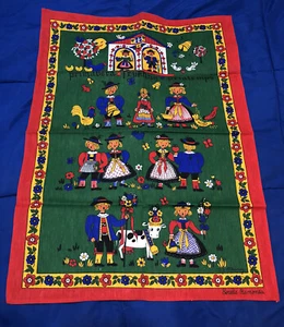 Toalla de té vintage de arte popular - M J Maurey - Algodón - 19x26 - NUNCA USADA - Imagen 1 de 6
