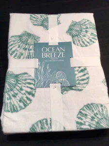 OCEAN BREEZE coastal Tablecloth 60 x 84 Green Clam Shells w/silver sparkle - Picture 1 of 3