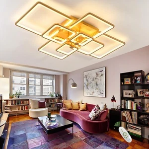 Modern LED Ceiling Light - Gold Flush Mount, 41.3in Dimmable, Living Room Lig... - Picture 1 of 8