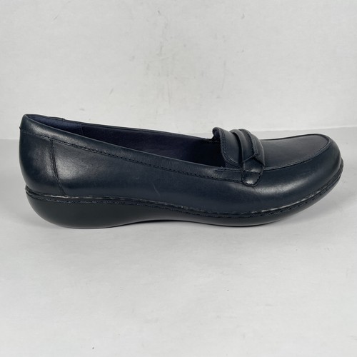 Mocassini Clarks Ashland Lily da donna taglia 11 M blu in pelle scarpe casual slip on