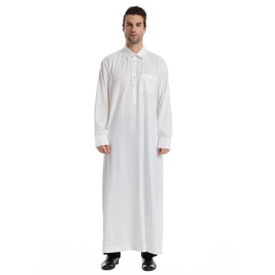 Bata musulmana para hombre Jubba Thobe Dubai islámica Abaya vestido árabe Eid pavo caftán Foto 1 de 4