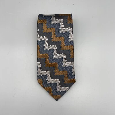 "Corbata Jhane Barnes platino jacquard toda seda gris oscuro y claro y marrón 59""" Foto 1 de 4