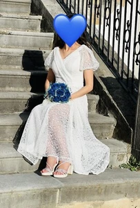 Standesamt Kleid/ Hochzeitskleid mit Lochstickerei und Schlitz - Bild 1 von 5