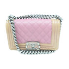 *10%Off* Chanel Quilted Cc Shw Boy Chain Shoulder Bag Calfskin Leather Pink