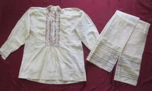 19C. ANTIQUE FOLK ART BEADWORK EMBROIDERED SHIRT & HAND WOVEN KENAR CLOTH TOWEL  - Picture 1 of 12