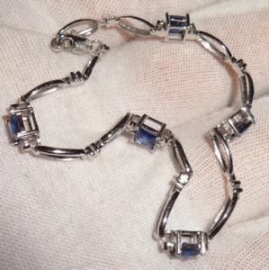 Vintage 10K White Gold & Blue Sapphire Bracelet 7" - Picture 1 of 6