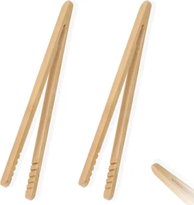 2pcs Bamboo Toast Tongs Long Food Tongs For Cooking Wooden Toaster Tongs Kitchen - Picture 1 of 11