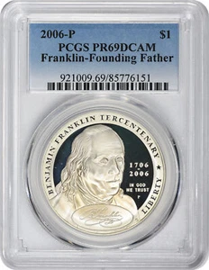 2006-P Franklin Founding Father Silver Commemorative Dollar PR69DCAM PCGS Proof - Picture 1 of 2