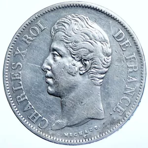 1828 BB FRANCE King Charles X OLD Authentic Silver 5 Francs French Coin i114930 - Picture 1 of 2