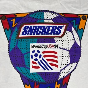 T-shirt vintage 1993 Mondiali USA 94 Snickers cotone bianco taglia XL FIFA calcio - Foto 1 di 17