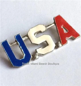 Silver USA Flag Pin Brooch Enamel Patriotic July 4 Plated American Seller - Picture 1 of 9