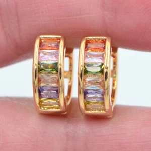 18K Yellow Gold Filled Women Multicolour Mystic Topaz Hoop Huggie Earrings - Picture 1 of 24