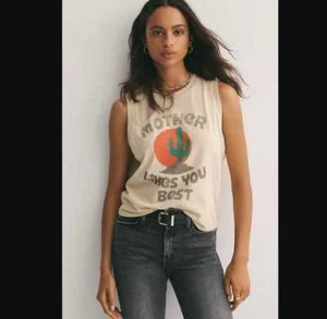 New women's S Anthropologie x Mother The strong and silent type graphic tank top - Picture 1 of 10