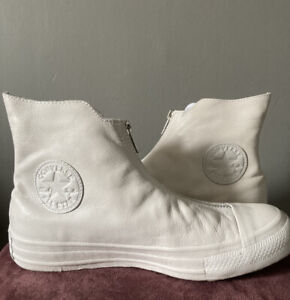 Converse  White Leather Zip & Lace Up High Top
