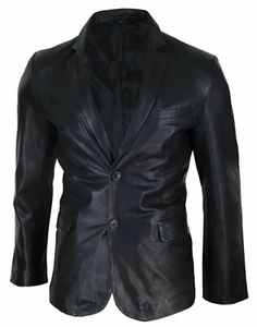 Leather Blazer Jacket Men's Coat Lambskin Slim Fit Soft Men Two Real US Black 12 - Picture 1 of 4