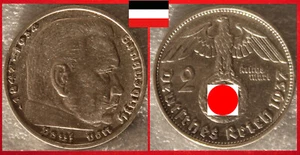 REICH ALEMÁN 2 Reichsmark 1937 a berlín * paul von hindenburg ss cazador 366 - Imagen 1 de 3