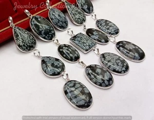 Snowflake Jasper Gemstone 5PCS Pendants 925 Silver Plated Wholesale Jewelry Lot - Picture 1 of 8