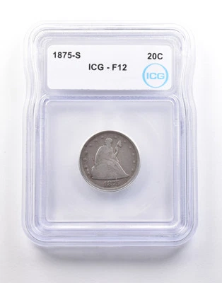 1875-S Seated Liberty Twenty Cents F12 ICG *5075 - Image 1 of 3