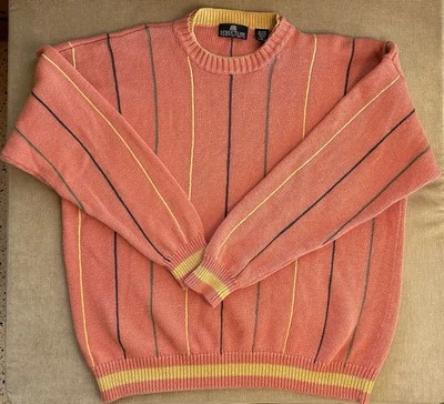 Винтажный структуры свитер мужской X большой коралл 1990-х в полоску хлопок коренастый - Изображение 1 из 4