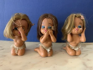3X VINTAGE RUBBER VINYL TOY BABY NACKED HAWAIANA DOLL MADE JAPAN 1960-70s - Picture 1 of 12