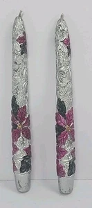 Par de velas de cena cónicas metálicas vintage poncedias talladas 8" sin quemar  - Imagen 1 de 13
