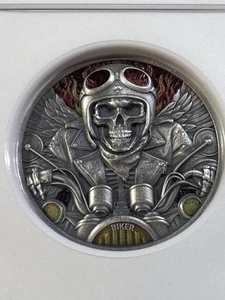 2024 Ghana 5 Cedis Silver Graded PR 70 Matte by NGC Memento Mori Biker Skull - Picture 1 of 9