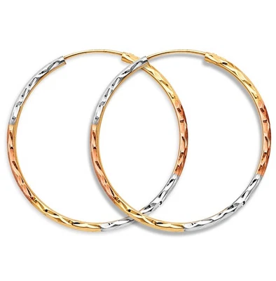 NEW 14K TRI COLOR GOLD 1.8MM TUBE DC ENDLESS HOOP EARRINGS - Image 1 of 2